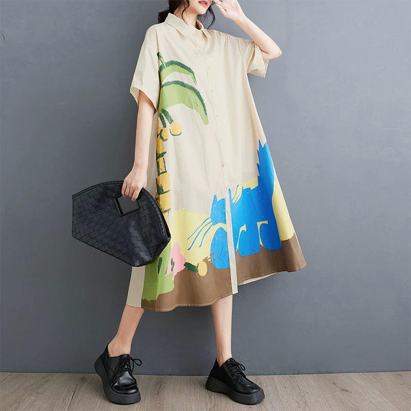 期間限定⭐60%OFF【ワンピース】プリント ワンピース 半袖 膝下 ゆったり ゆるシルエット 切替 痩せ見え 大きいサイズ レディース 夏 楽ちん 新作 快適【SHシリーズ】