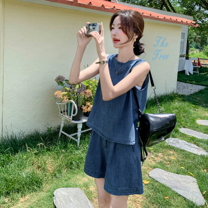 2点セット！【セットアップ】韓国風 レディース ノースリーブトップス ショートパンツ 上下セット 上品 カジュアル【JZシリーズ】