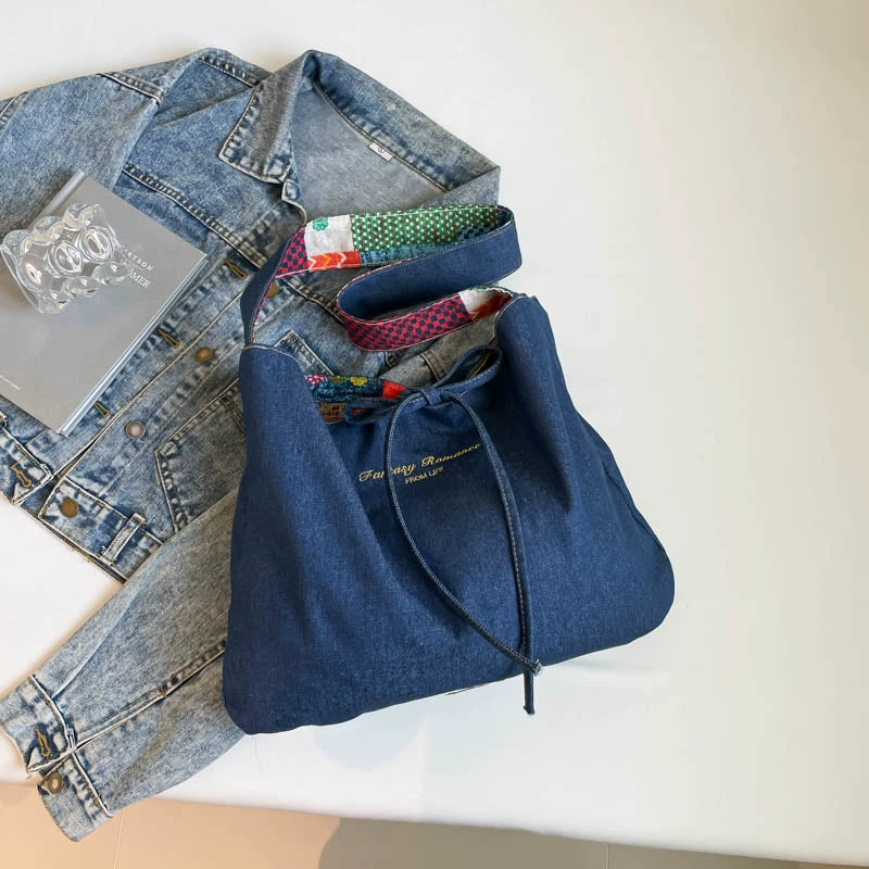 両面使える！【バッグ】レディース トートバッグ デニム 大容量 通勤 学校 斜め掛け 肩掛け ショルダーバッグ【SHシリーズ】