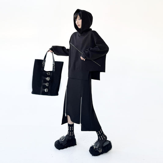 【セットアップ】【単品注文】モード系 ミニマルデザイン 春新作 ルーズ フーディー＋ウエストゴムスカート 上下セット【AHシリーズ】