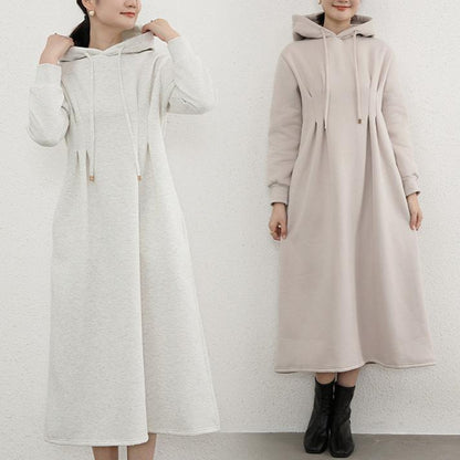 【24AW】【ワンピース】秋冬 裏起毛 フード付き 着痩せ 長袖ワンピース