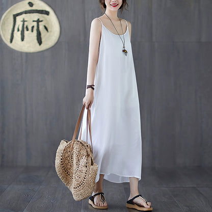 【ワンピース】夏新作 文芸系シンプル 無地キャミソールワンピース ゆったりロング丈 インナーとしても活躍