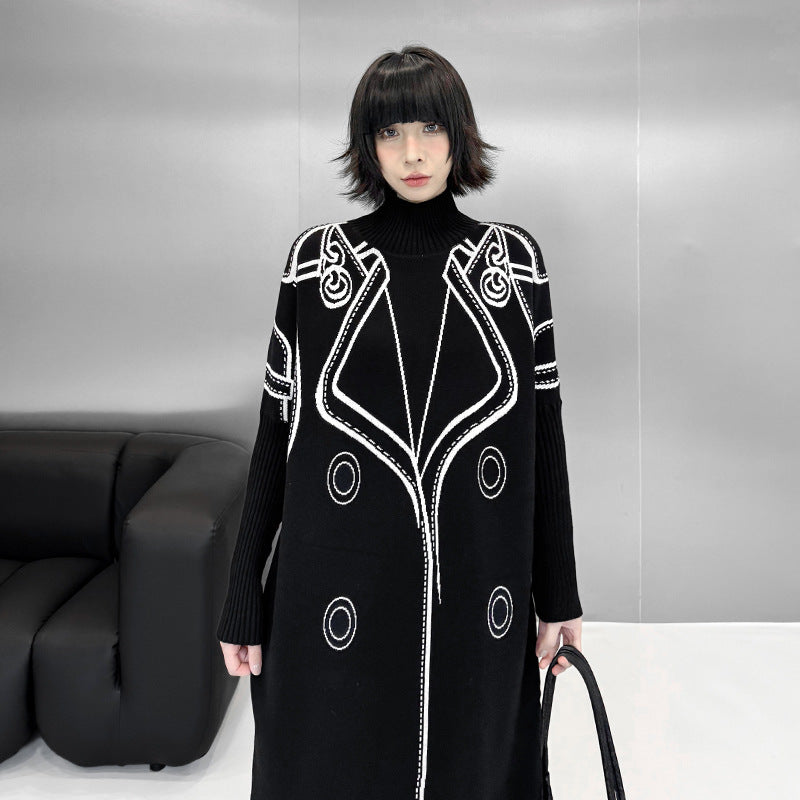 【ワンピース】 半ハイネック 長袖 ニットワンピース レディース 秋冬 ゆったり ロング丈【AHシリーズ】