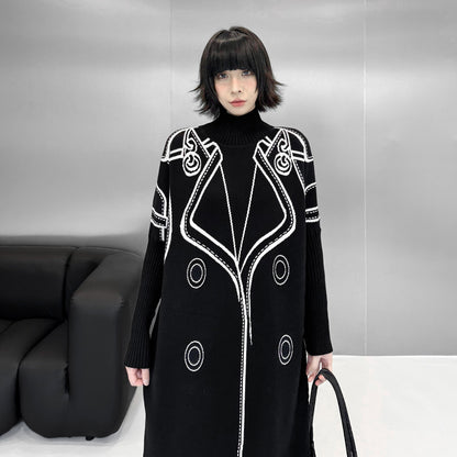 【ワンピース】 半ハイネック 長袖 ニットワンピース レディース 秋冬 ゆったり ロング丈【AHシリーズ】