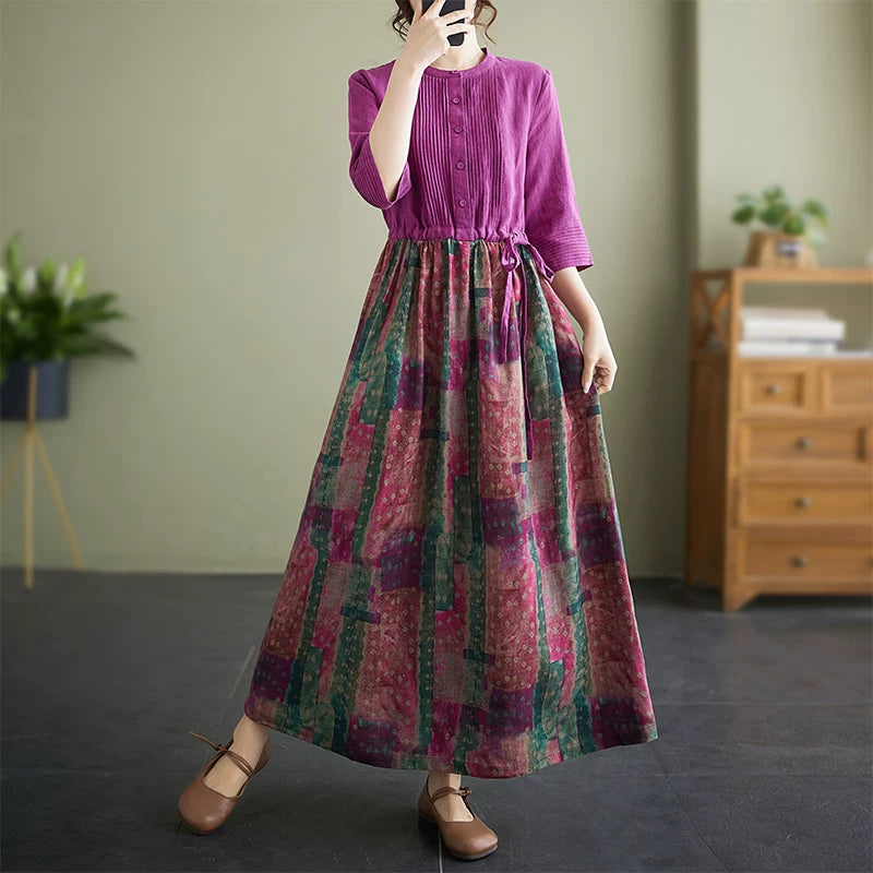 【ワンピース】レトロ 切替 ロング 半袖ワンピース レディース 配色 ローズレッド 大摆 ハイウエスト
【SHシリーズ】