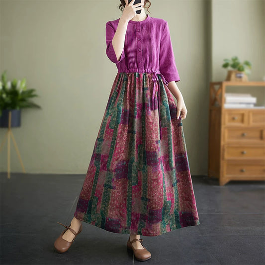 【ワンピース】レトロ 切替 ロング 半袖ワンピース レディース 配色 ローズレッド 大摆 ハイウエスト
【SHシリーズ】