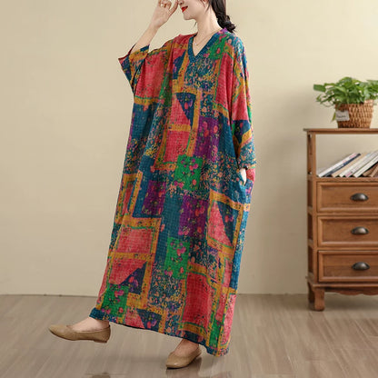 【60%OFF⭐️早い者勝ち】【ワンピース】大きいサイズ 花柄 リゾート風 Vネック レトロ 長袖ワンピース 体型カバー【SHシリーズ】