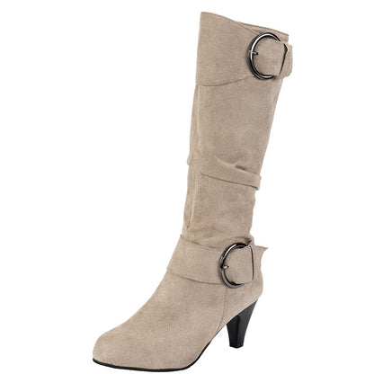 【シューズ】スエード調 くしゅくしゅデザイン ラウンドトゥ ライダーブーツ 【JZシリーズ】