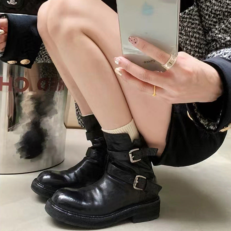 【シューズ】春秋冬 レトロ ヴィンテージ加工 ブーツ シューズ