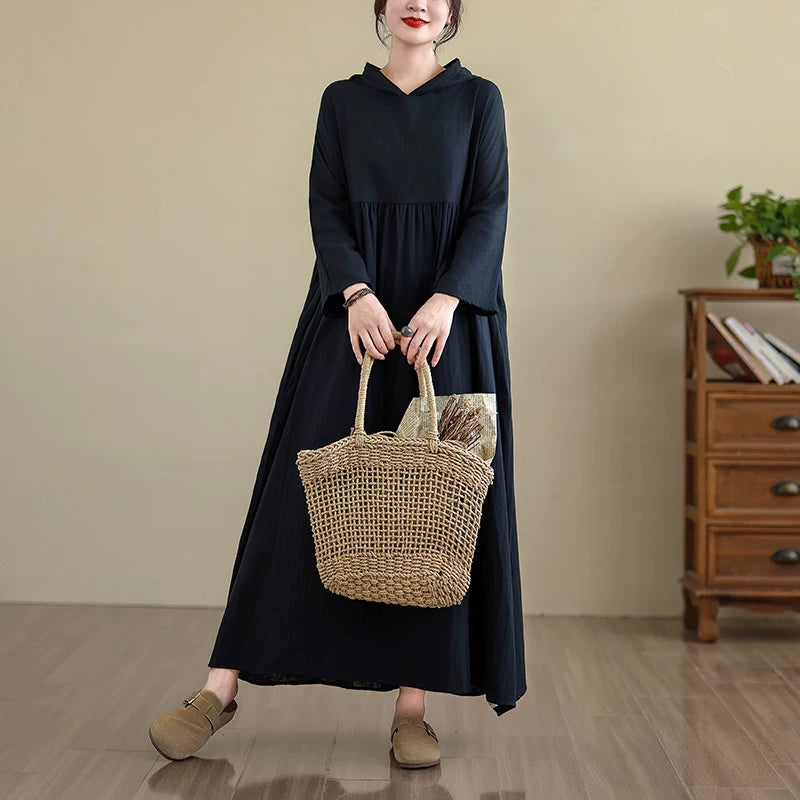 【60%OFF⭐️早い者勝ち】【ワンピース】フーディー 無地 長袖ワンピース 上品フェミニン レトロムード【JZシリーズ】