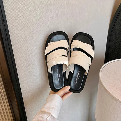【シューズ】夏の新作クールサンダル 四角いトゥ 厚底ビーチリゾート休暇サンダル