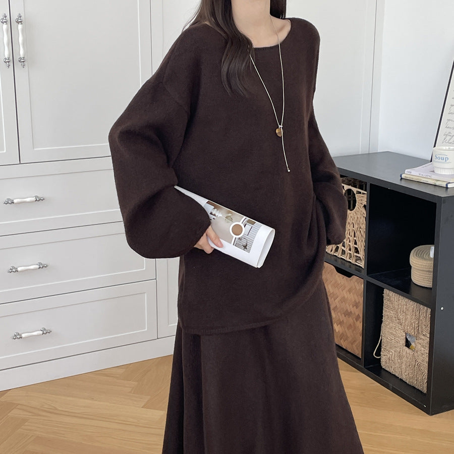【セットアップ】春 秋 冬 ミディアム丈 セーター + ロングスカート 2点上下セット 【SNシリーズ】