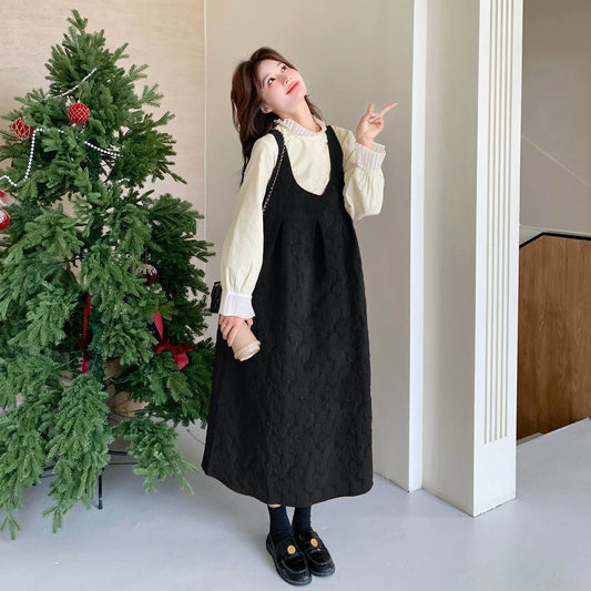 【セットアップ】ヴィンテージ ジャカードインナー＋ノースリーブワンピース フレンチ 若見え Aライン 2点セット【JZシリーズ】