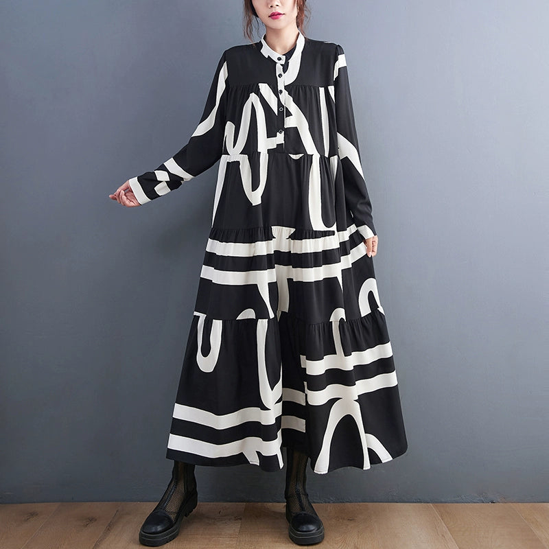 【ワンピース】春 秋 冬プリント 体型カバ 長袖 ワンピース 【SHシリーズ】
