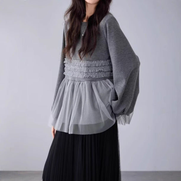 【トップス】春 秋 冬 フリル 切り替え レイヤード風 スウェット 【JZシリーズ】
