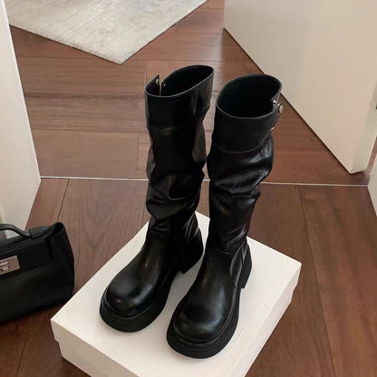 【シューズ】💫2WAYドレープロングブーツ レディース 厚底ヒール 廃墟系ファッション【30～35日以内に発送予定】