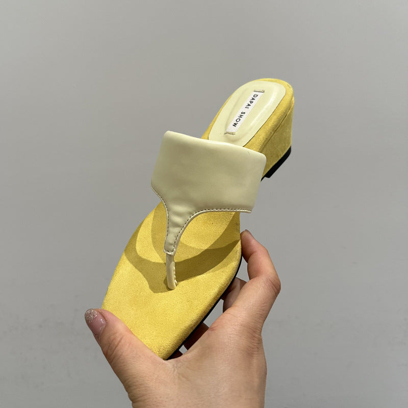 【シューズ】フレンチ厚底トングサンダル ヒョウ柄 夏スカート対応 ウェッジヒール