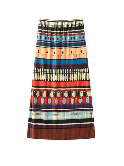 【ボトムス】夏 カラフルストライプ 高級 プリーツ スカート【SHシリーズ】