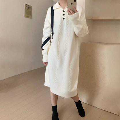 【24AW】【ワンピース】ゆったり 合わせやすい Poloネック 長袖ワンピース