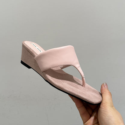 【シューズ】フレンチ厚底トングサンダル ヒョウ柄 夏スカート対応 ウェッジヒール