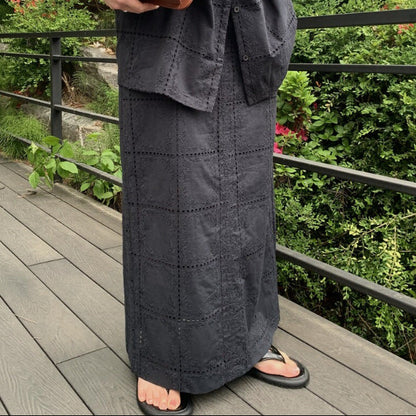 【セットアップ】【単品注文】透かし編み かぎ針編みレース シャツ + スカート 2点上下セット 【JZシリーズ】