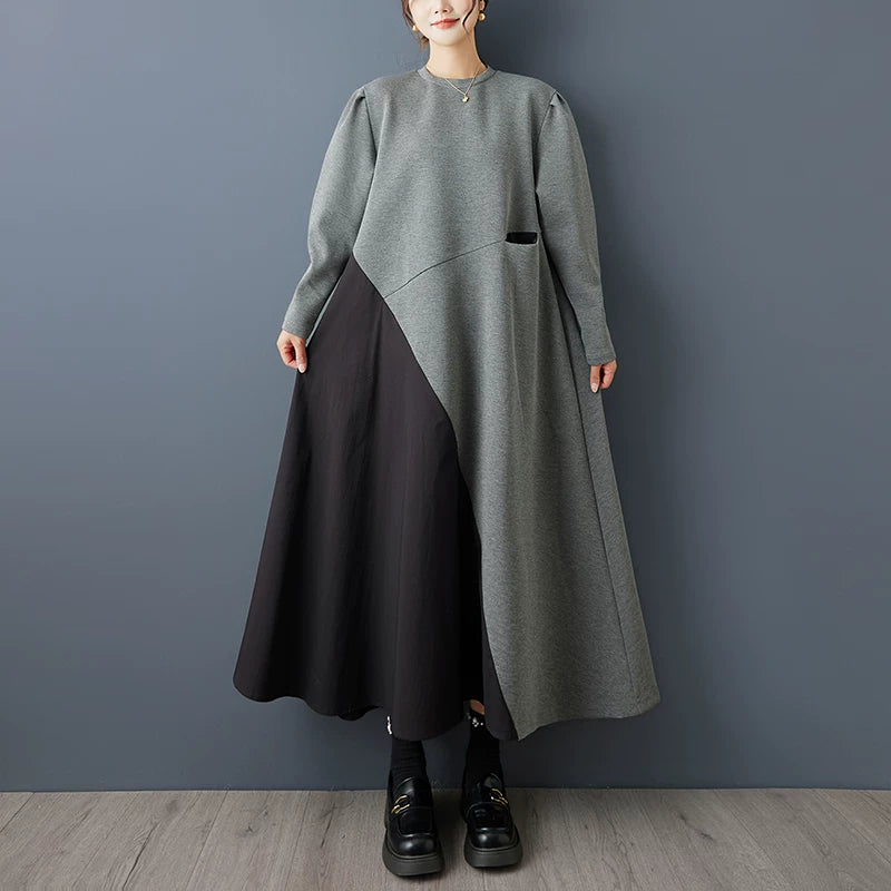 【60%OFF⭐️早い者勝ち】【ワンピース】ヴィンテージ カラーブロック 長袖 パフスリーブ ワンピース ファッションエレガンス ラグジュアリー ロングドレス【AHシリーズ】