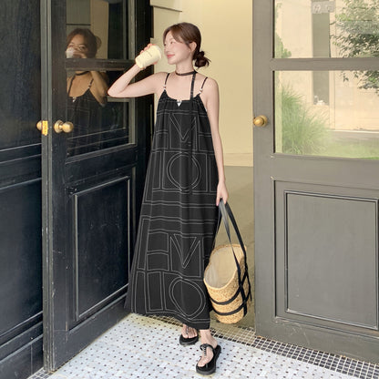 【ワンピース】バカンス配色ジオメトリックプリント リラックス感細見え ノースリーブキャミワンピース【SHシリーズ】