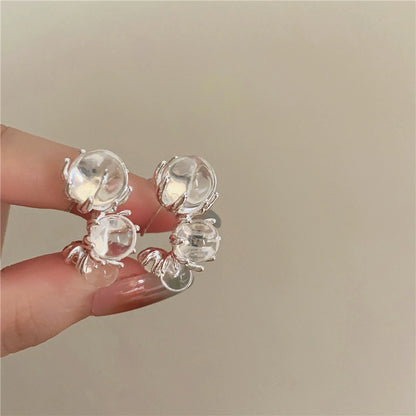 【🎁 B2G1｜先行スタート！】【グッズ】フレンチ上品グラデーション透明ガラスボールC型フープピアス