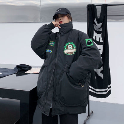 【アウター】春 秋 冬 アメリカンスタイル ゆったり 刺繍 厚手 綿入れコート【FCシリーズ】