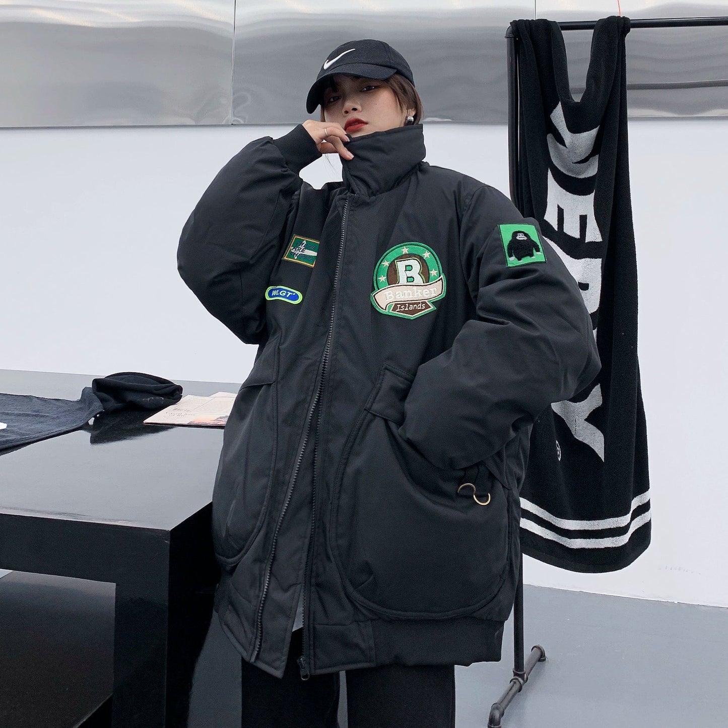 【アウター】春 秋 冬 アメリカンスタイル ゆったり 刺繍 厚手 綿入れコート【FCシリーズ】