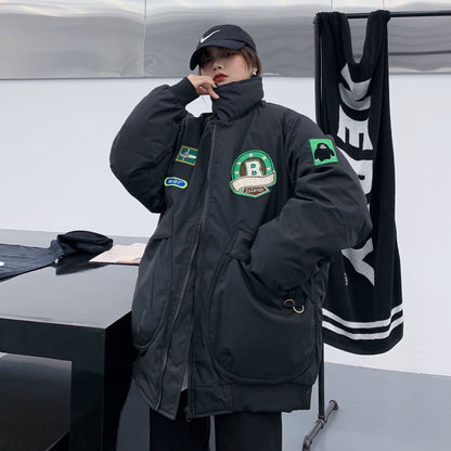 【アウター】春 秋 冬 アメリカンスタイル ゆったり 刺繍 厚手 綿入れコート【FCシリーズ】