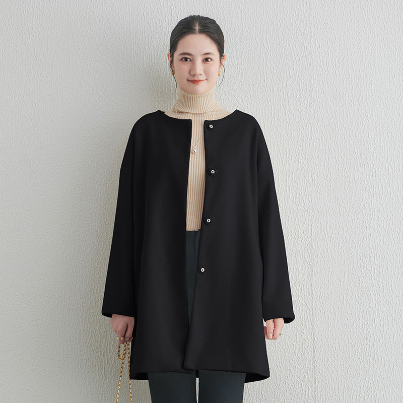 【アウター】春 秋 冬 ラウンドネック ボタン留め メルトン コート