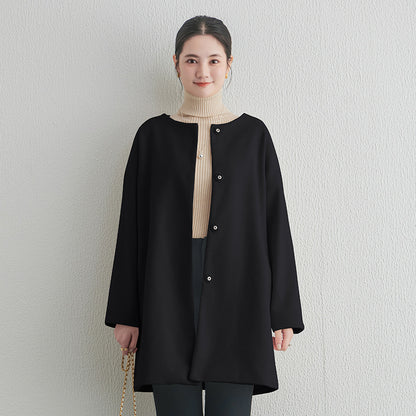 【アウター】春 秋 冬 ラウンドネック ボタン留め メルトン コート