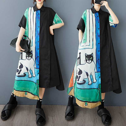 60%OFF⭐️期間限定【ワンピース】🐱猫柄 夏新作 韓国風 ゆったり 大きいサイズ プリント 切替 カジュアル シンプル 可愛い 半袖 ワンピース【SHシリーズ】