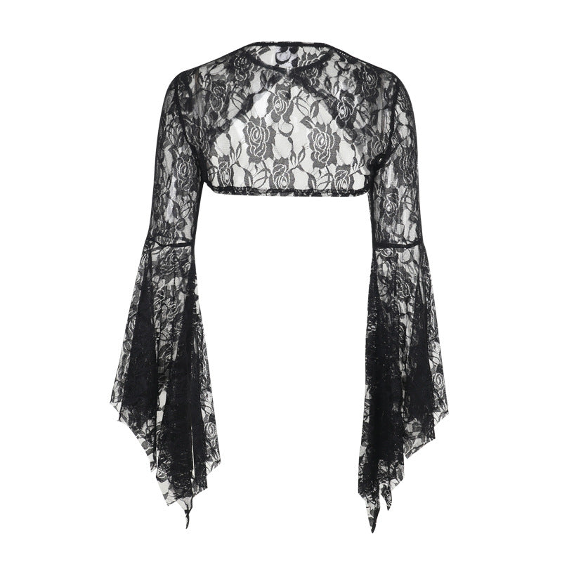 【ハロウィン】欧米風 エレガント レース バットスリーブ アシンメトリー ケープトップ＋ワンピース