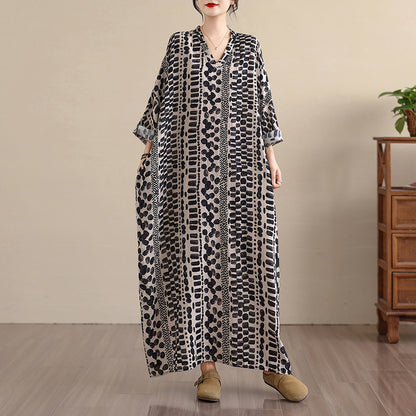 期間限定🍂60%OFF【ワンピース】レトロ花柄Vネックロングワンピース レディース 初秋新作 大きいサイズ リゾート 体型カバー シンプル【SHシリーズ】
