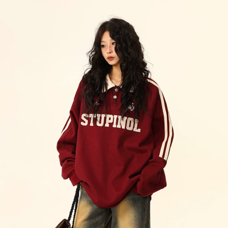 【トップス】ヴィンテージ ポロカラー スウェット レディース ゆったり カジュアル ユニセックスペアコーデ パーカー【FCシリーズ】