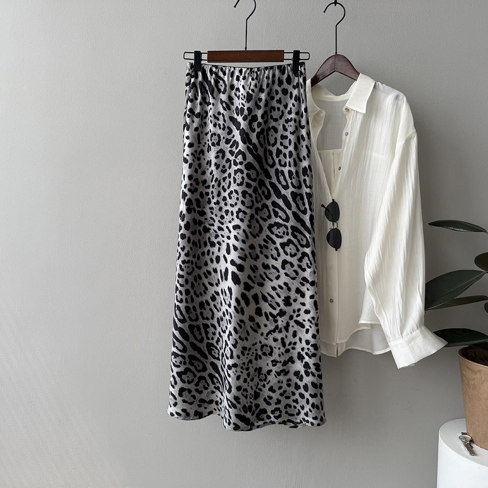【ボトムス】夏新作 ハイウエスト 美脚効果 ヒョウ柄 スリット入り タイトスカート【JZシリーズ】【SHシリーズ】