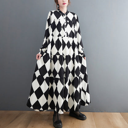 【ワンピース】ブラック＆ホワイト ブラック＆ホワイト プリント 長袖 ワンピース 【SHシリーズ】