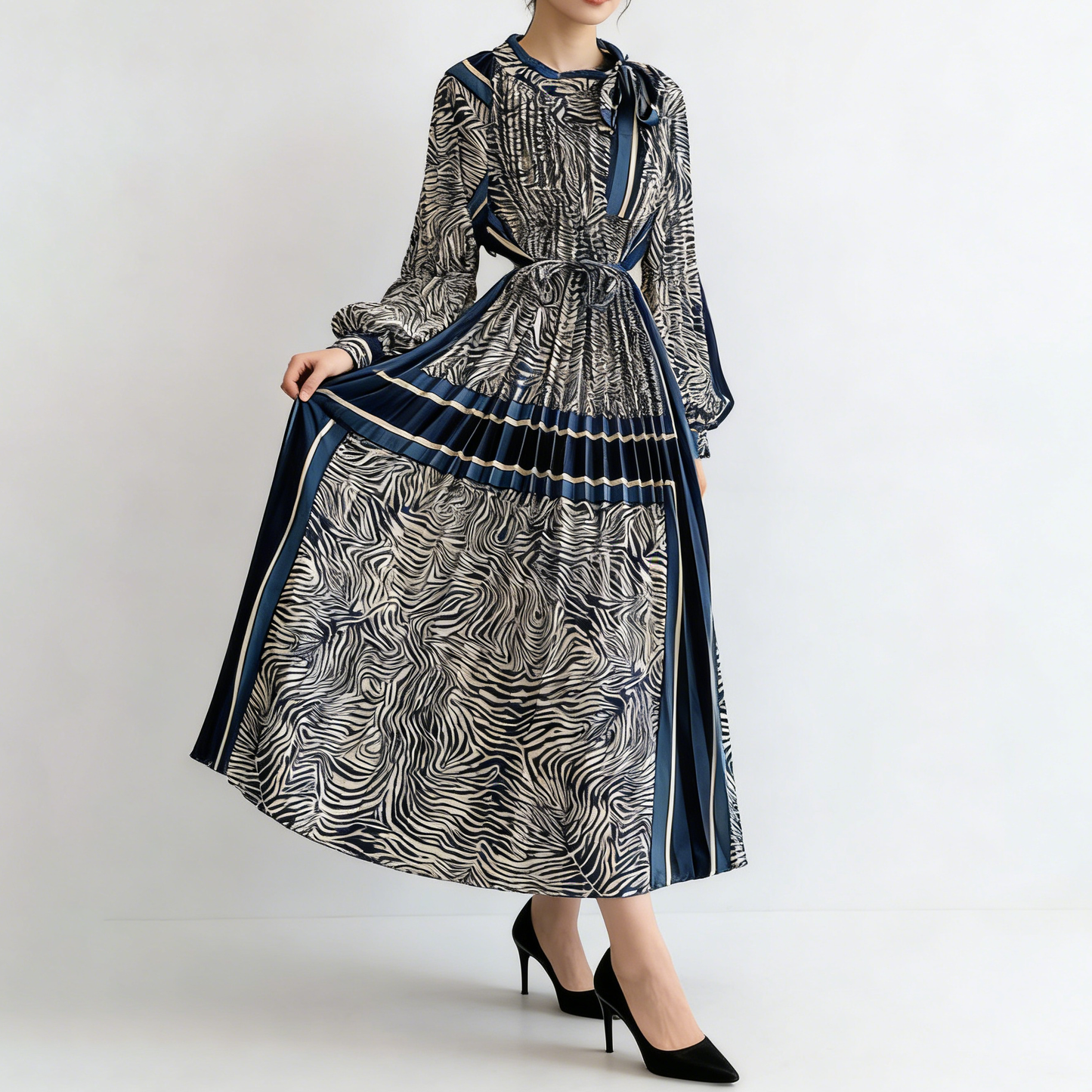 【ワンピース】【1枚で主役級】フレンチ・レトロ・マキシ長袖ワンピース ✨ 着痩せ叶う、大人の花柄【SHシリーズ】
