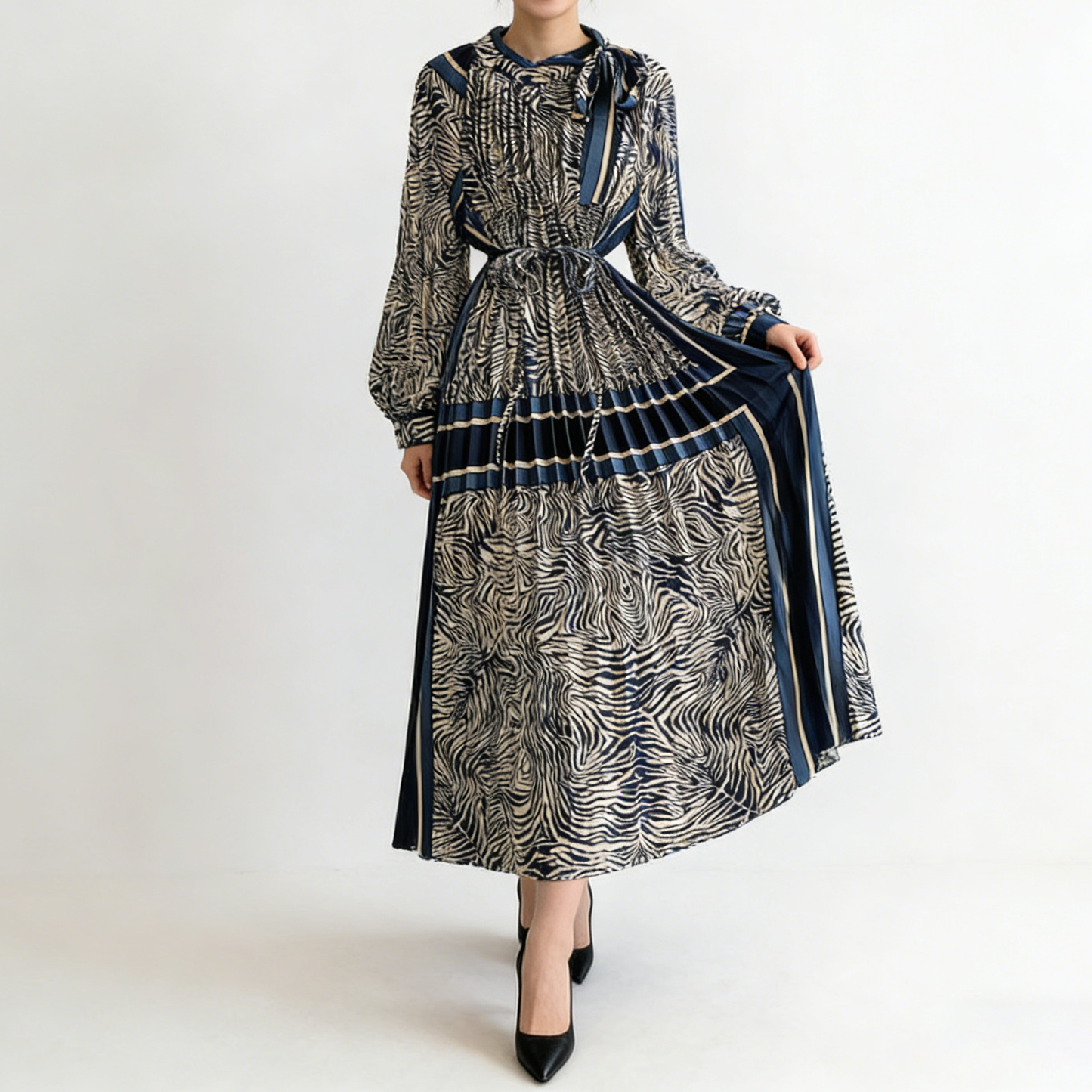 【ワンピース】【1枚で主役級】フレンチ・レトロ・マキシ長袖ワンピース ✨ 着痩せ叶う、大人の花柄【SHシリーズ】