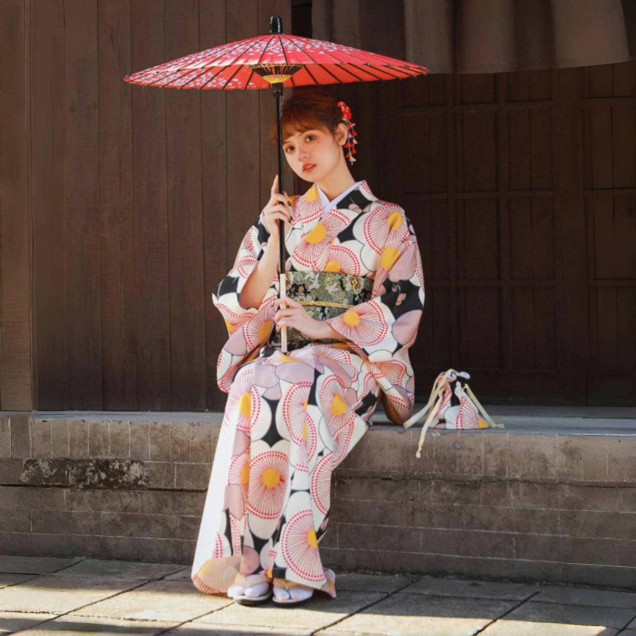 【ワンピース】夏 花火大会 黒×ピンク  ガーリー系 浴衣 【SHシリーズ】