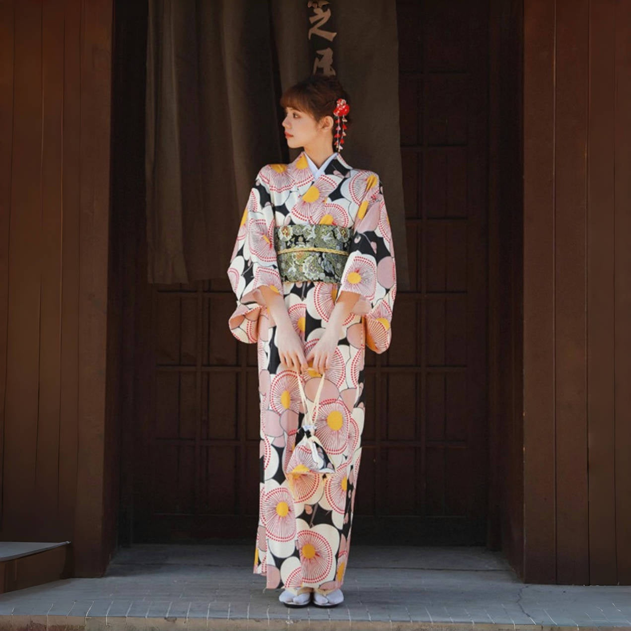 【ワンピース】夏 花火大会 黒×ピンク  ガーリー系 浴衣 【SHシリーズ】