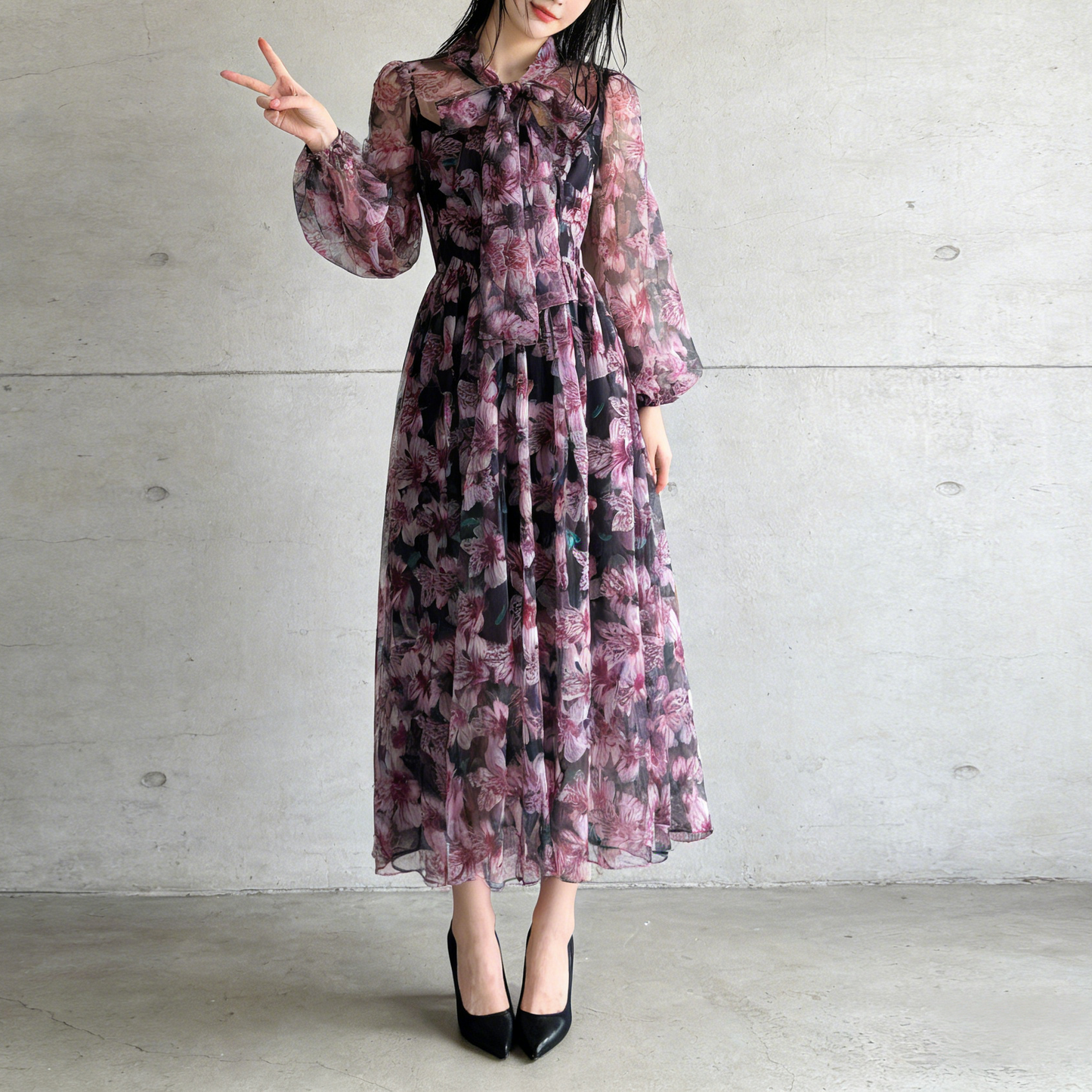 【ワンピース】エレガント 軽やか シフォン フェミニン リゾートワンピース 【SHシリーズ】