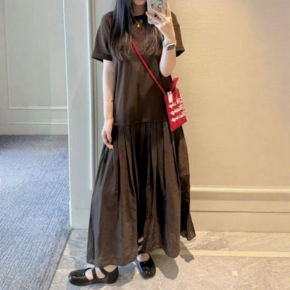 【ワンピース】デザイン感 半袖 レイヤード風 Tシャツロングワンピース 【JZシリーズ】