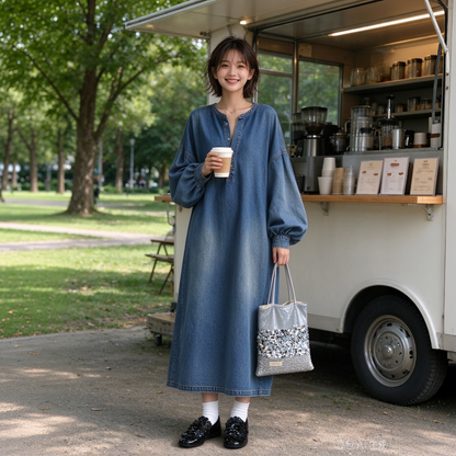 【ワンピース】ヴィンテージ風 バルーンスリーブ ユーズド加工 ワンピース 【JZシリーズ】