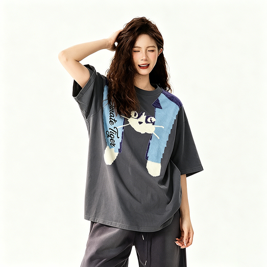 【トップス】Tシャツ レディース 2026夏 コットン100％ 半袖 オーバーサイズ ストリート系 カップル お揃い カジュアル【FCシリーズ】