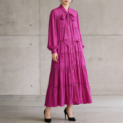 【ワンピース】プリントVネック お腹周りカバー フリル 長袖 ワンピース 【SHシリーズ】