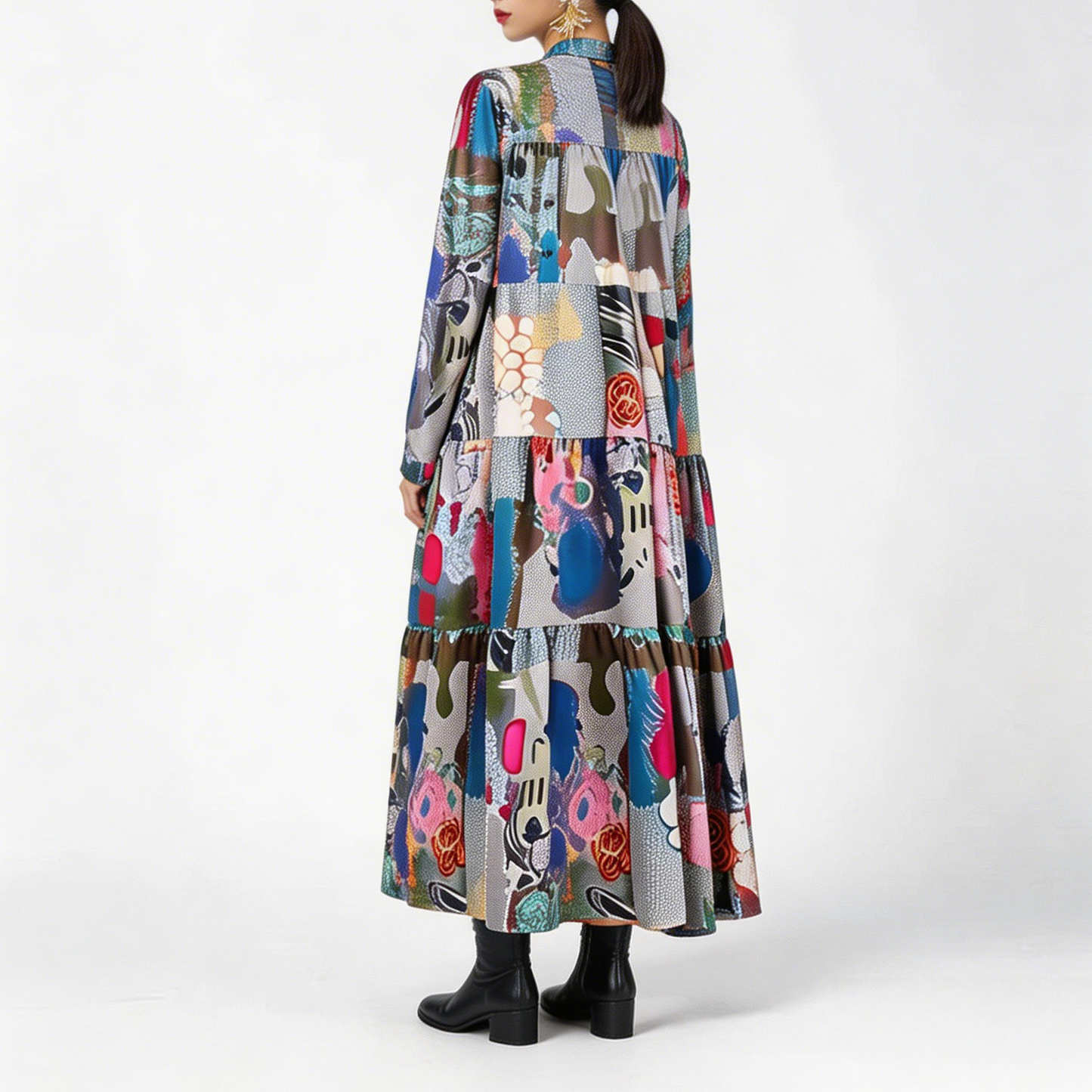 【ワンピース】春 秋 冬 プリント ルーズ ミディ丈 ワンピース 【SHシリーズ】