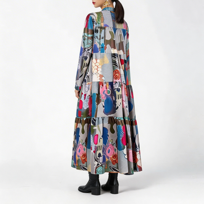 【ワンピース】春 秋 冬 プリント ルーズ ミディ丈 ワンピース 【SHシリーズ】